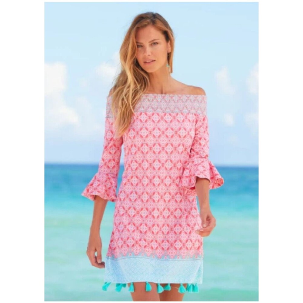 Cabana Life Essential Coverluxe Smocked Dress Coral  Size M  Resort Coastal